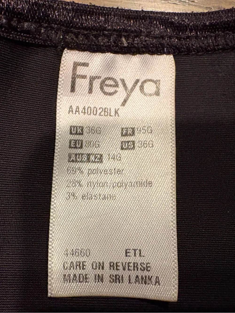 Freya Core Underwire Sports Bra - AA402- Black- 36G - Picture 6 of 7